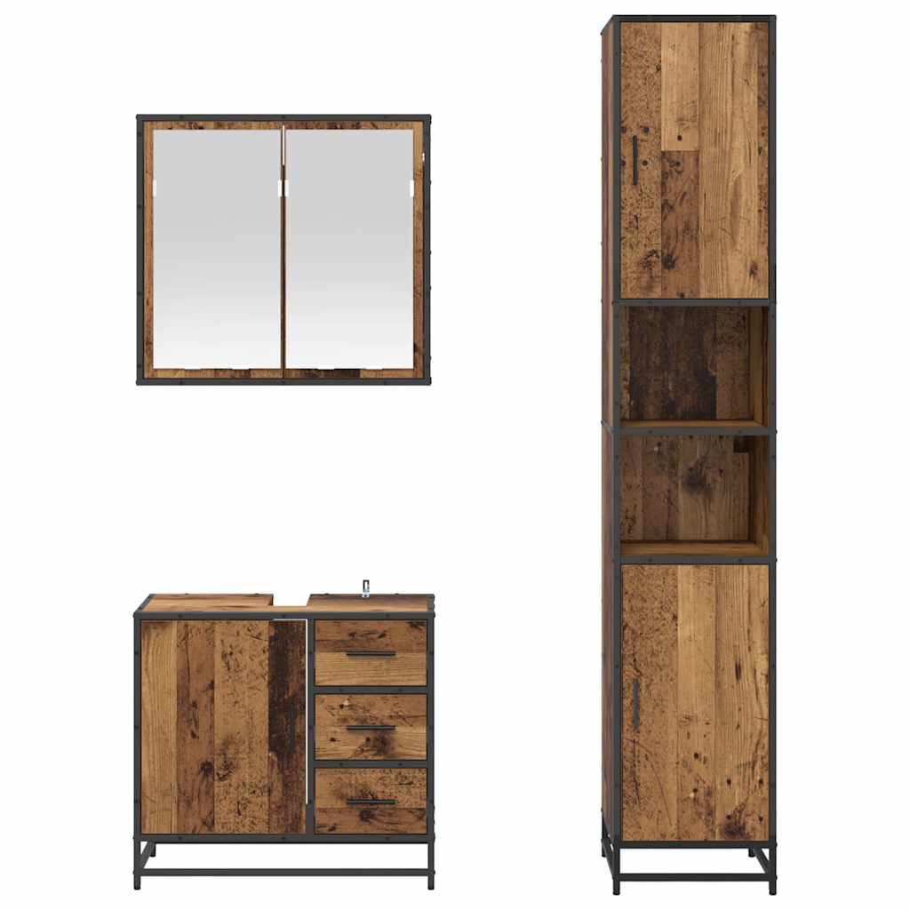 Juego de muebles de baño con cajón 3 pcs Madera envejecida