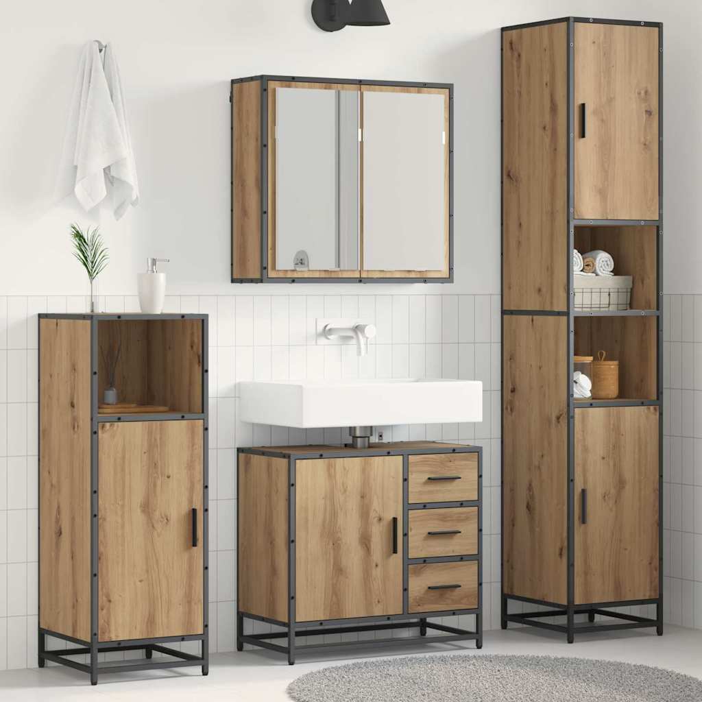 Juego de muebles de baño con cajón 3 pcs Roble artesanal
