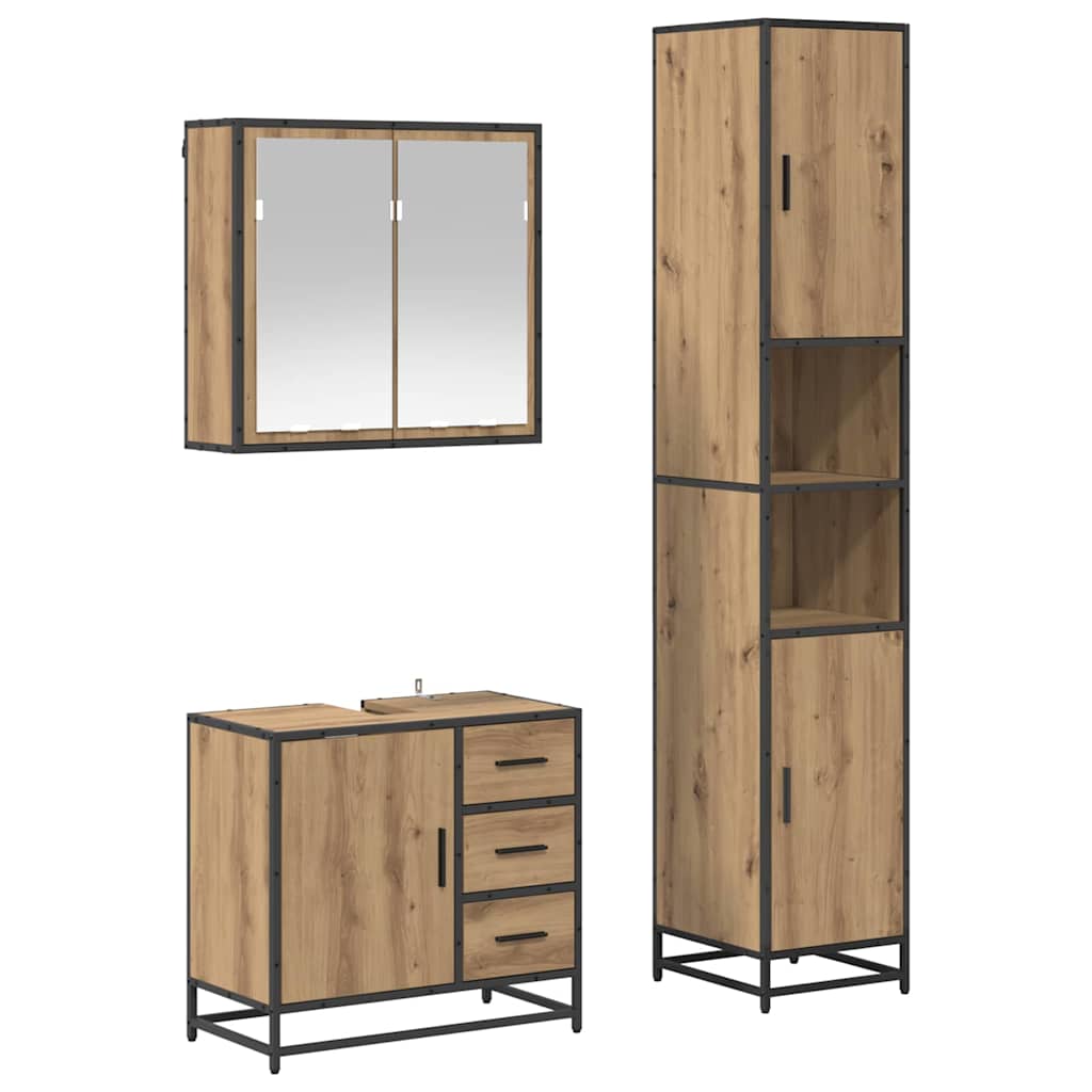 Juego de muebles de baño con cajón 3 pcs Roble artesanal