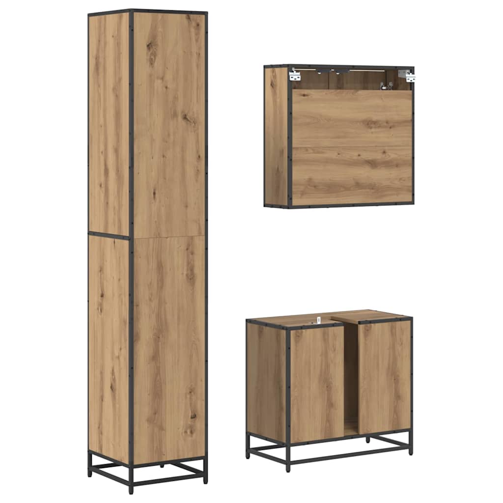 Juego de muebles de baño con cajón 3 pcs Roble artesanal