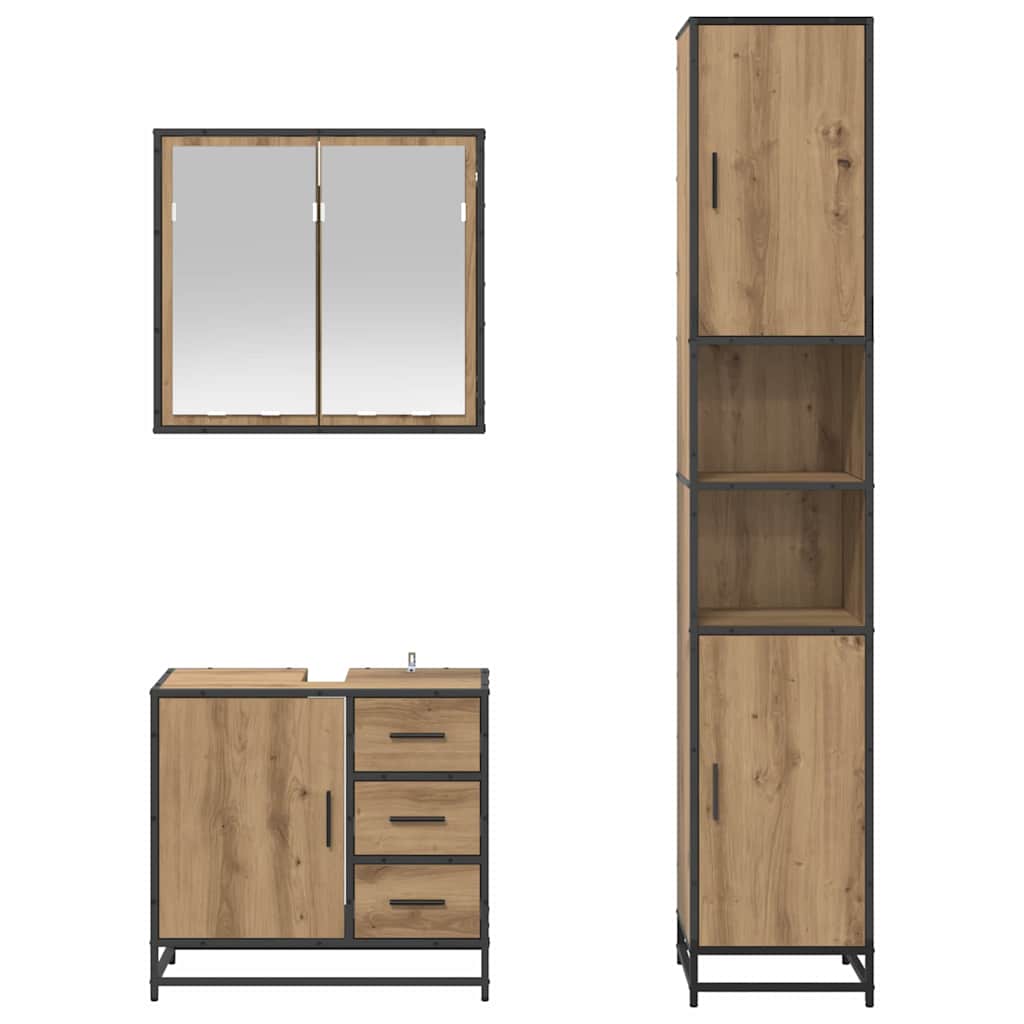 Juego de muebles de baño con cajón 3 pcs Roble artesanal