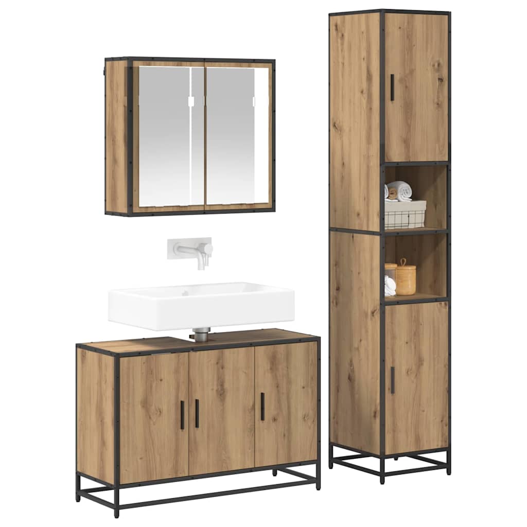 Juego de muebles de baño con cajón 3 pcs Roble artesanal