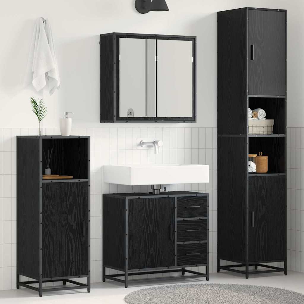 Juego de muebles de baño 3 pcs Roble Negro Madera de ingeniería