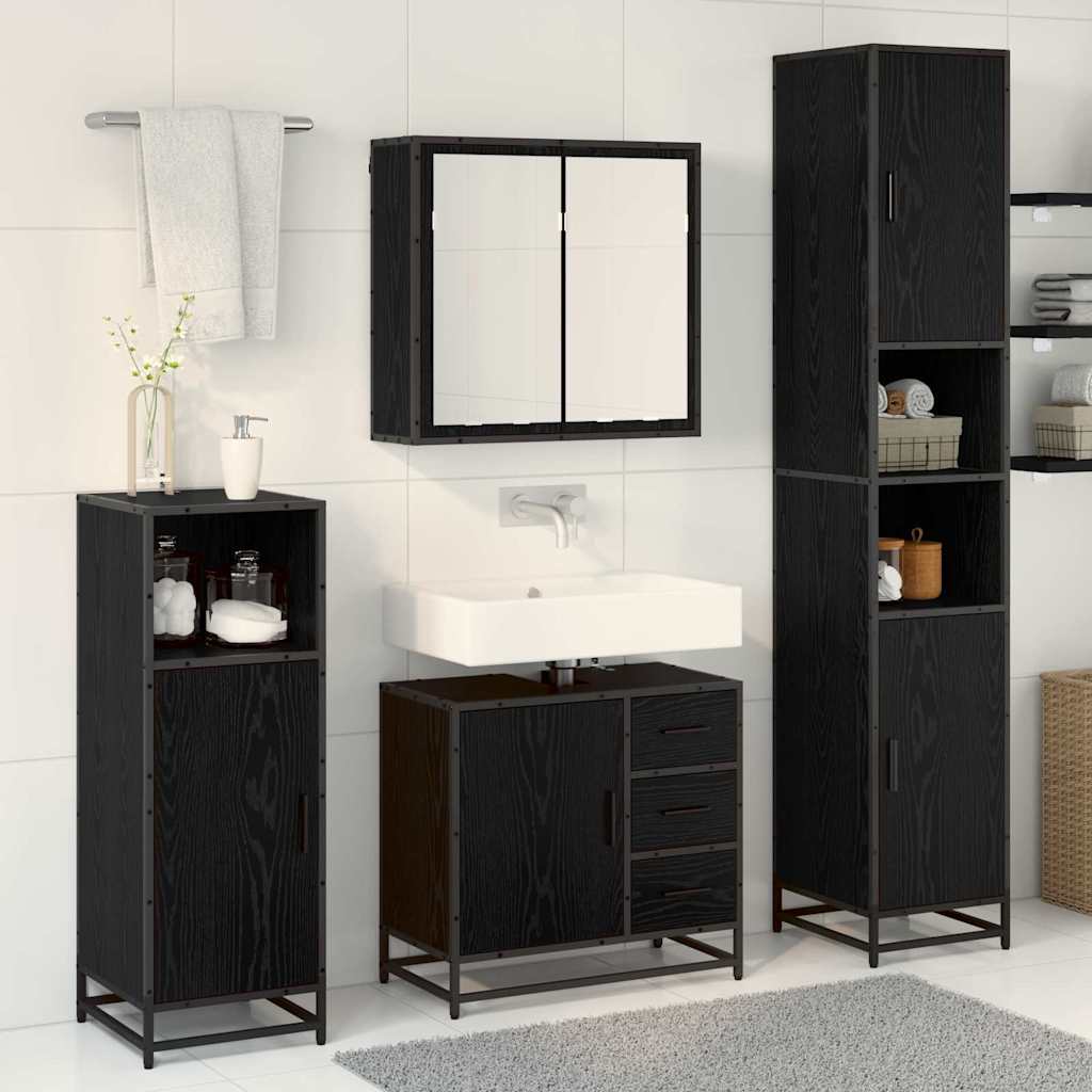 Juego de muebles de baño 3 pcs Roble Negro Madera de ingeniería