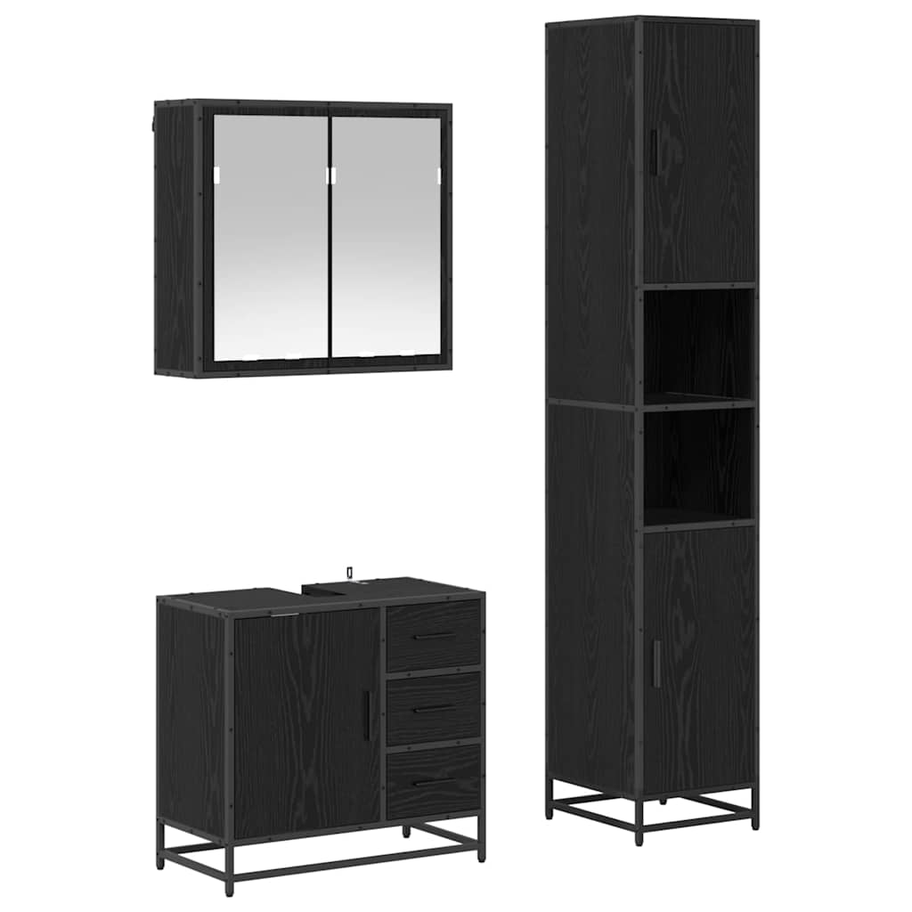 Juego de muebles de baño 3 pcs Roble Negro Madera de ingeniería
