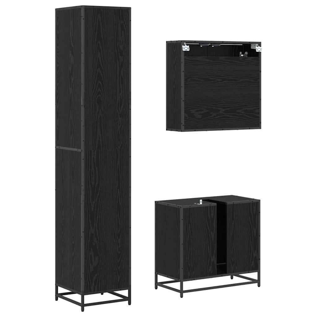 Juego de muebles de baño 3 pcs Roble Negro Madera de ingeniería