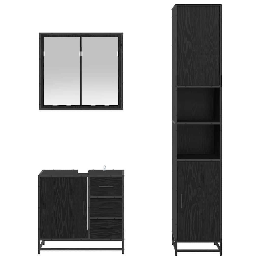 Juego de muebles de baño 3 pcs Roble Negro Madera de ingeniería