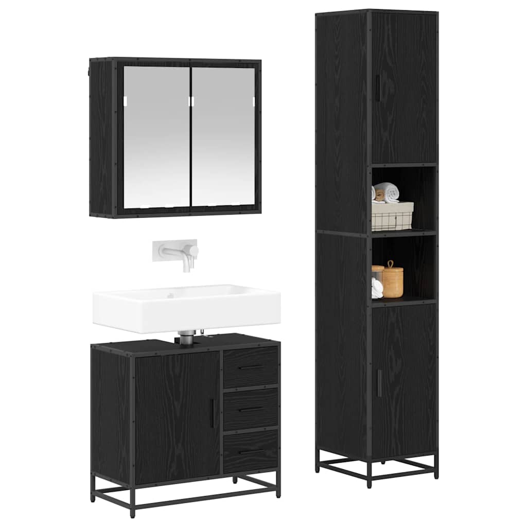 Juego de muebles de baño 3 pcs Roble Negro Madera de ingeniería