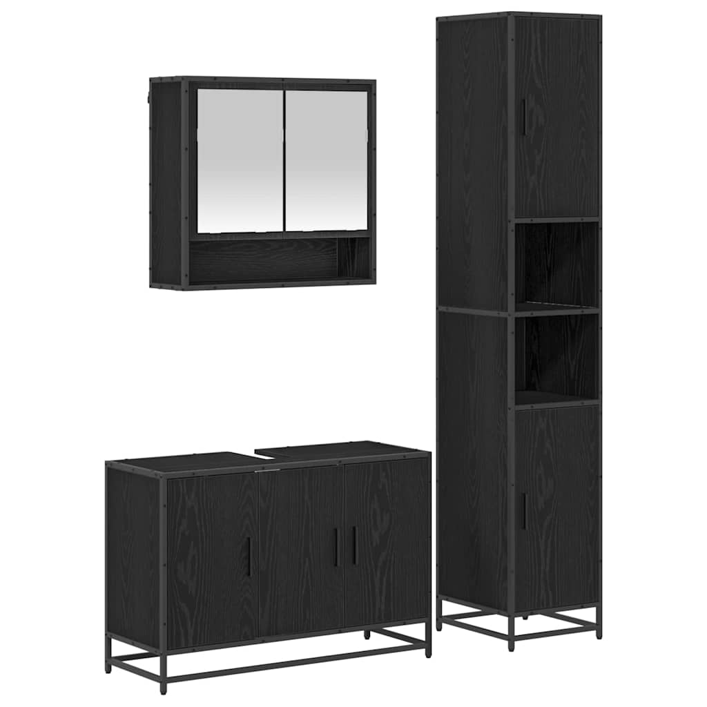 Juego de muebles de baño con estante 3 pcs Madera envejecida