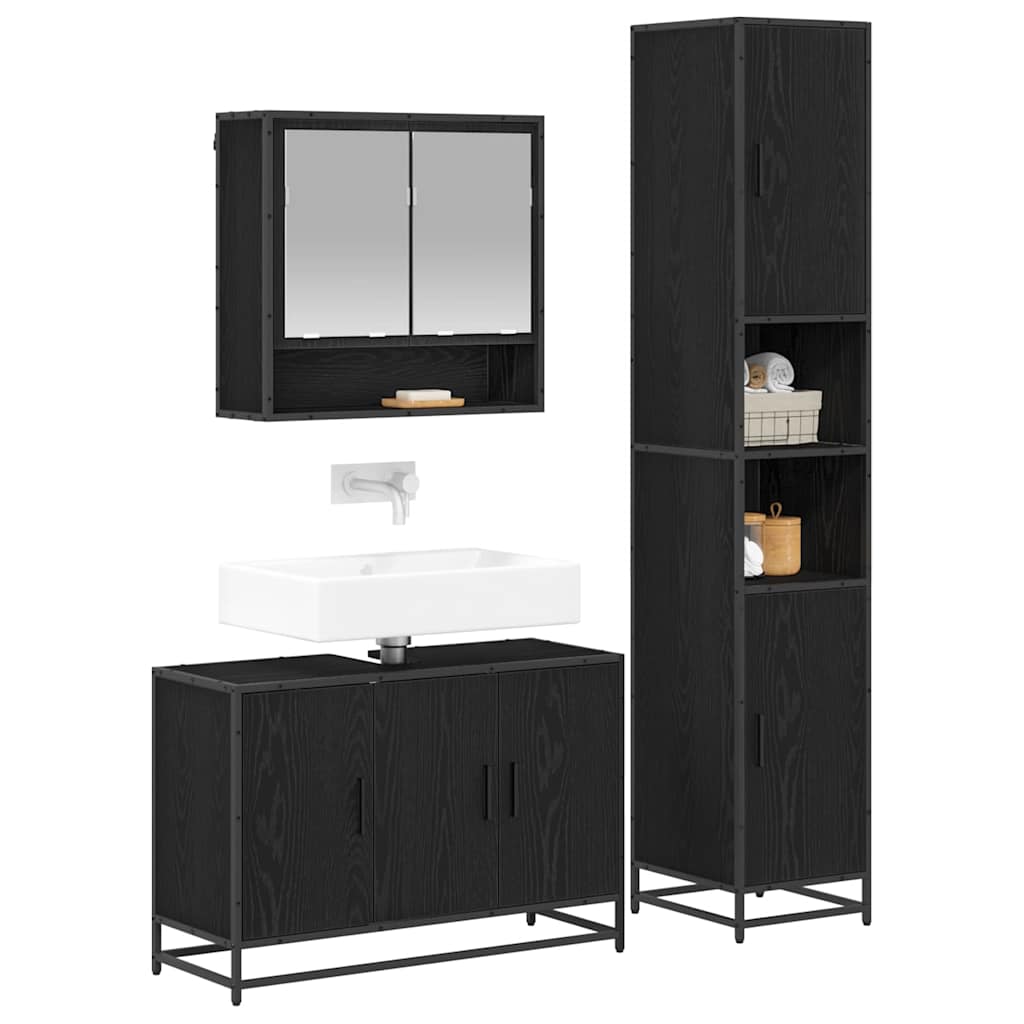 Juego de muebles de baño con estante 3 pcs Madera envejecida