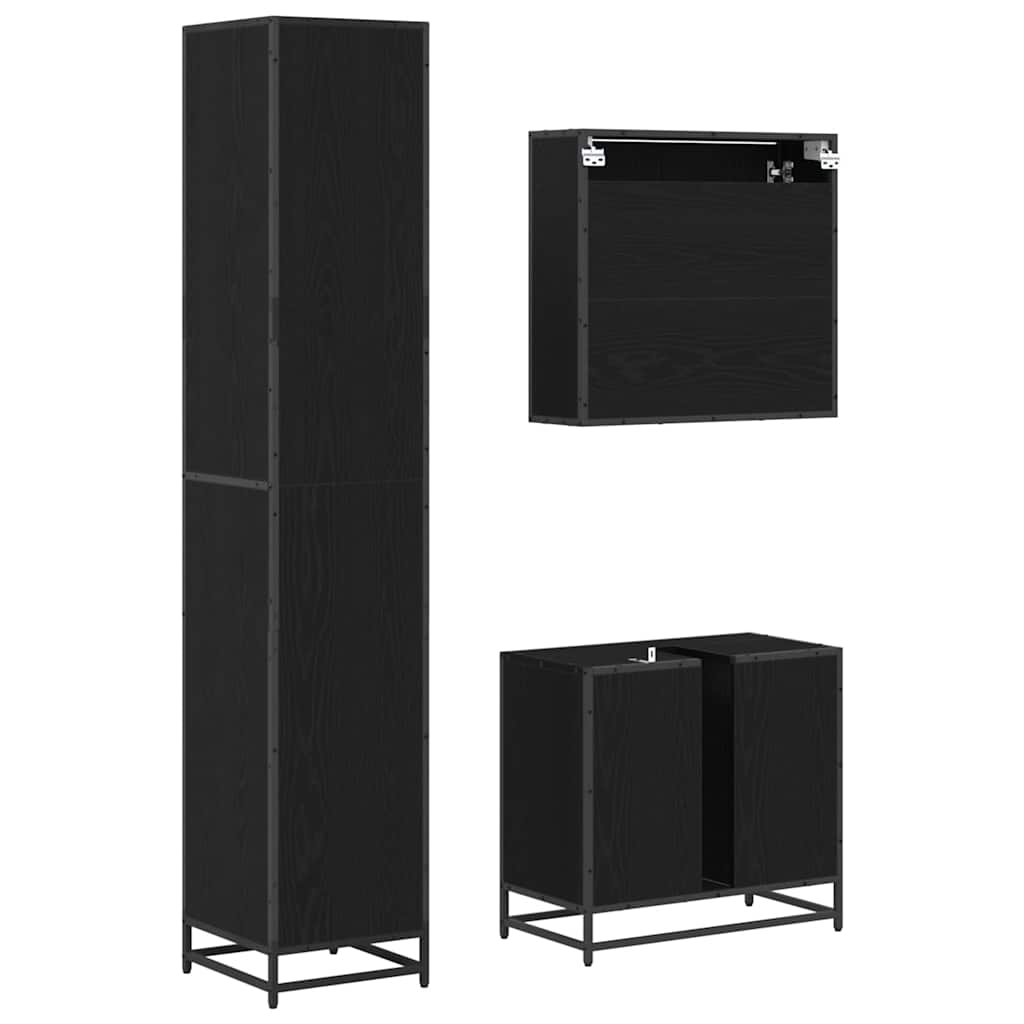 Juego de muebles de baño 3 pcs Roble Negro Madera de ingeniería