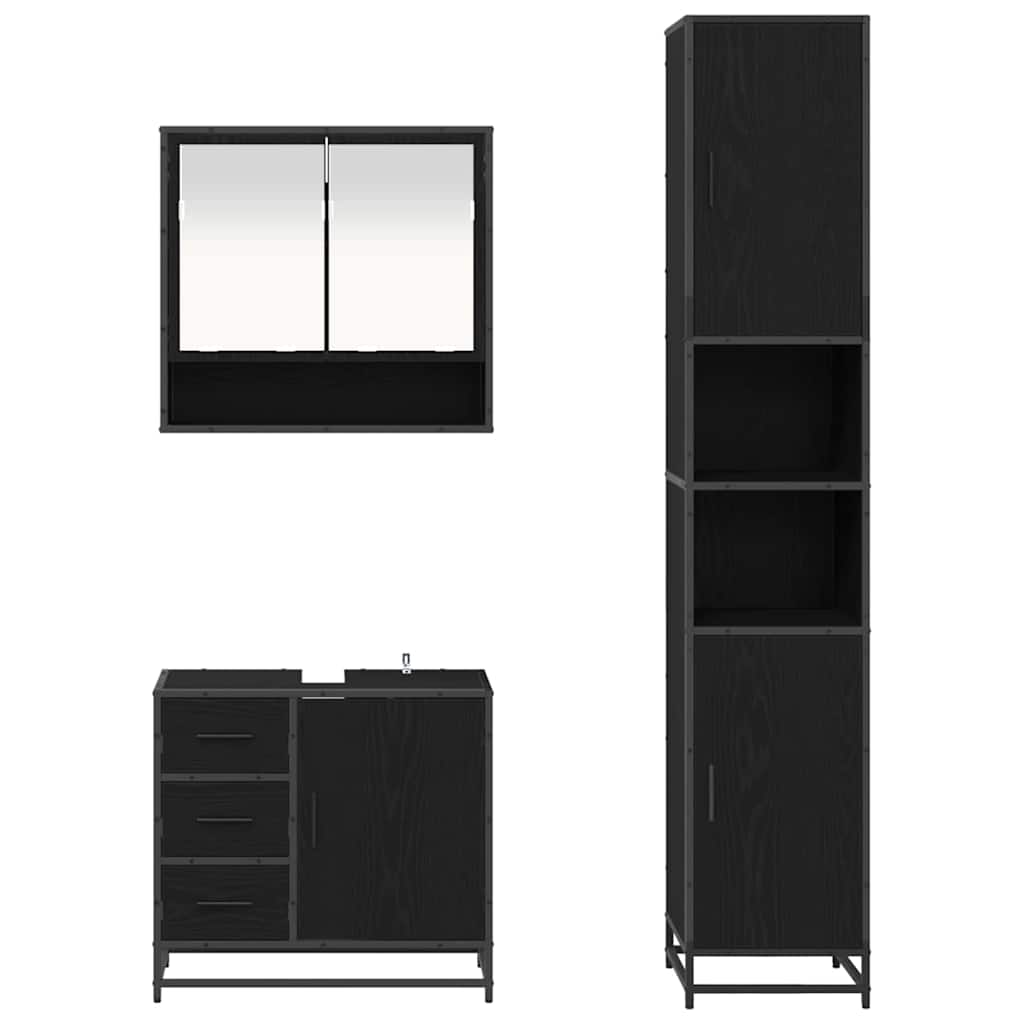 Juego de muebles de baño 3 pcs Roble Negro Madera de ingeniería