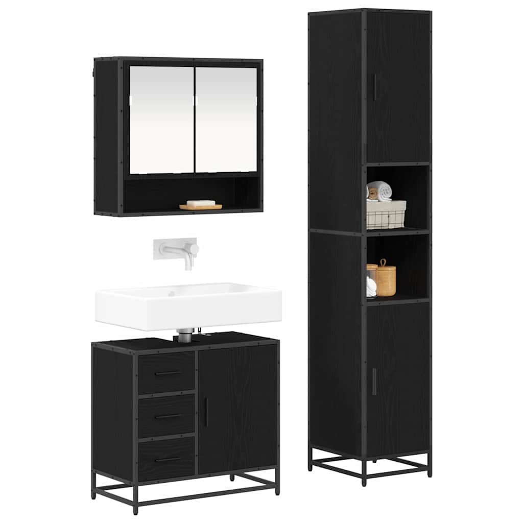 Juego de muebles de baño 3 pcs Roble Negro Madera de ingeniería