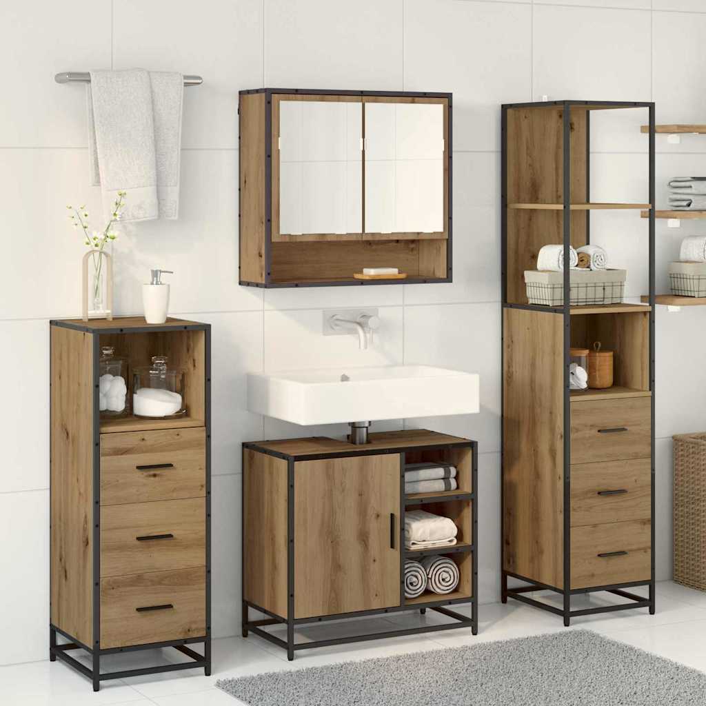 Juego de muebles de baño con cajón 4 pcs Roble artesanal