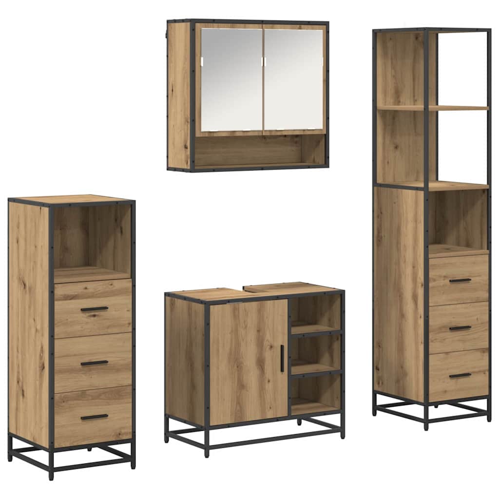 Juego de muebles de baño con cajón 4 pcs Roble artesanal