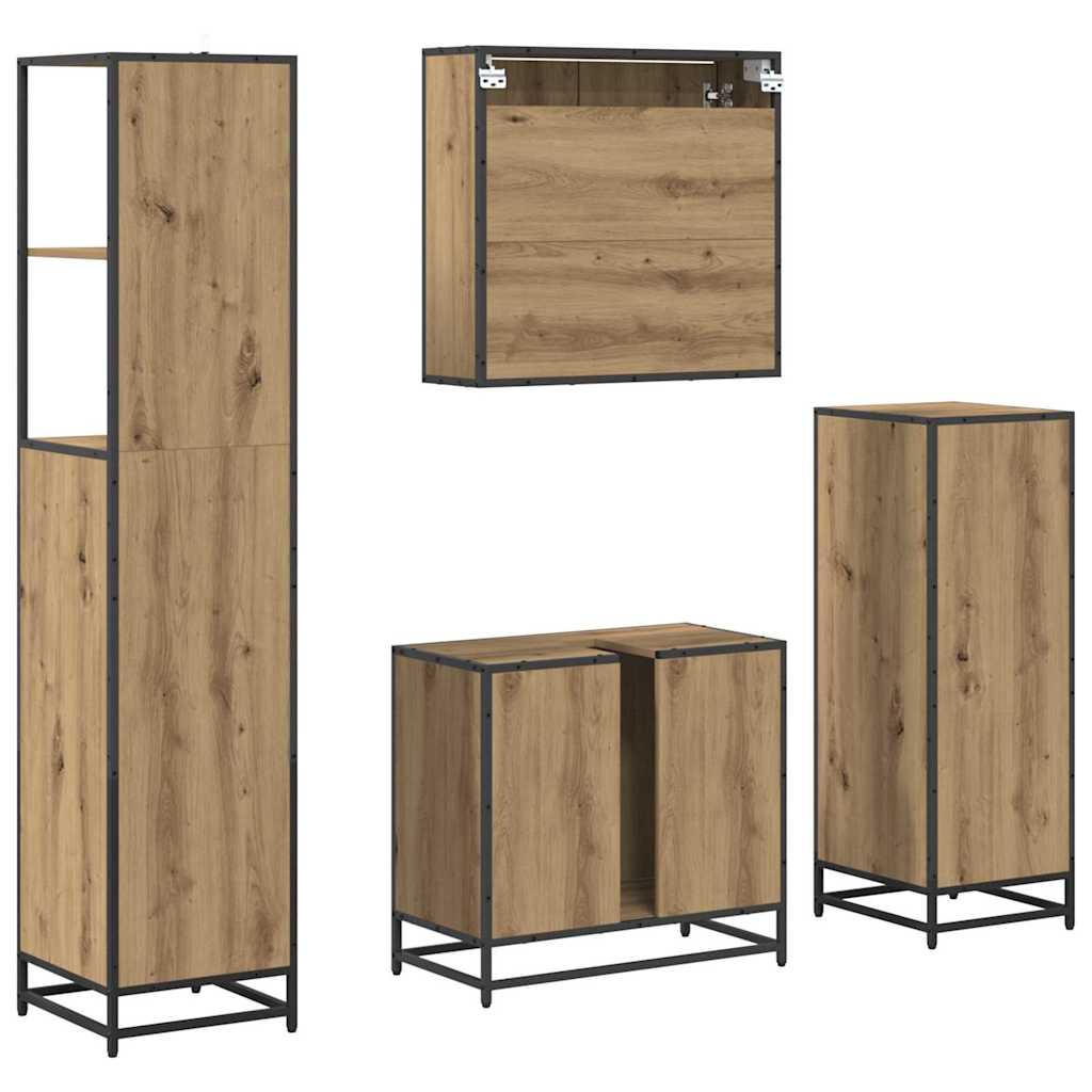 Juego de muebles de baño con cajón 4 pcs Roble artesanal