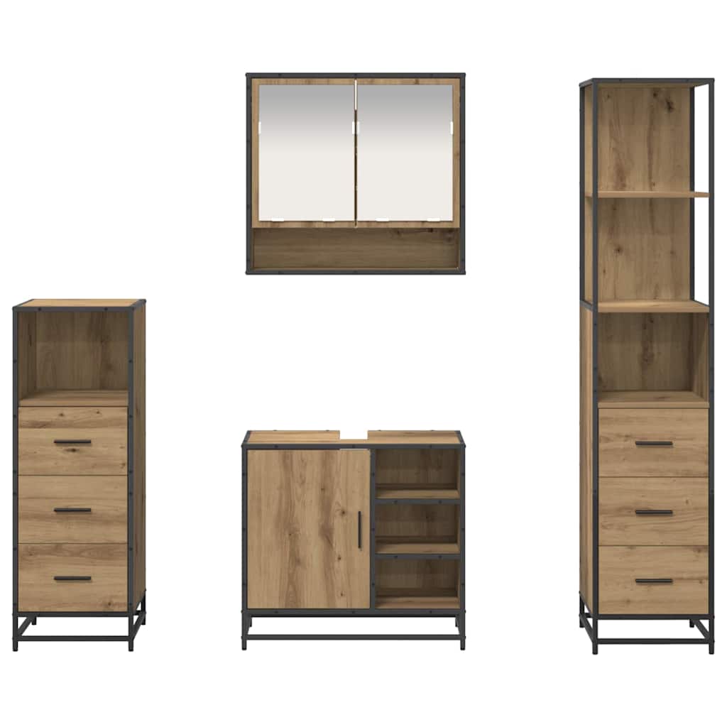 Juego de muebles de baño con cajón 4 pcs Roble artesanal