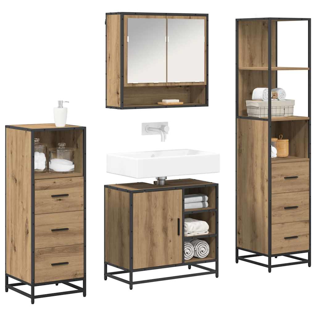 Juego de muebles de baño con cajón 4 pcs Roble artesanal