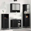 Juego de muebles de baño 4 pcs Roble Negro Madera de ingeniería