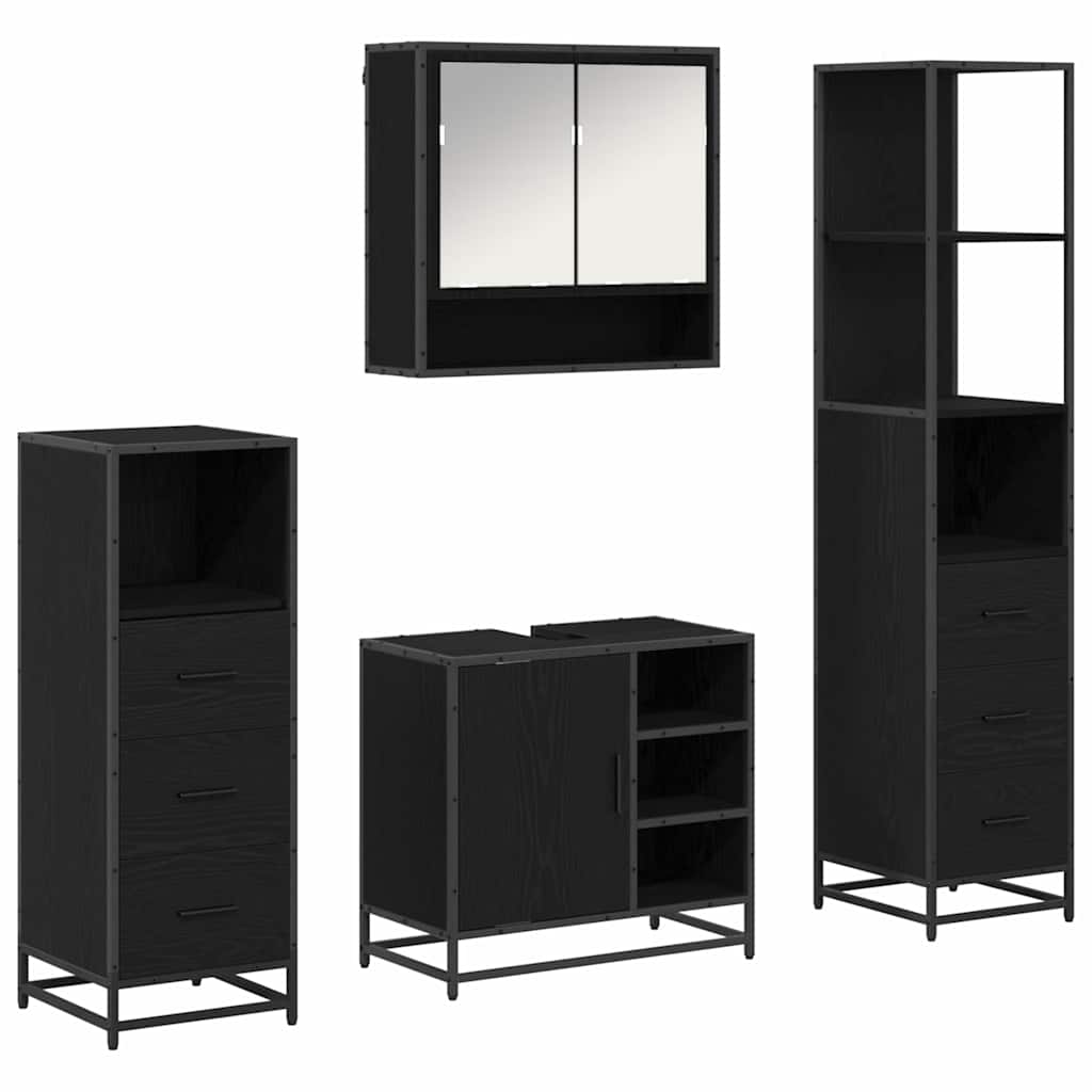 Juego de muebles de baño 4 pcs Roble Negro Madera de ingeniería