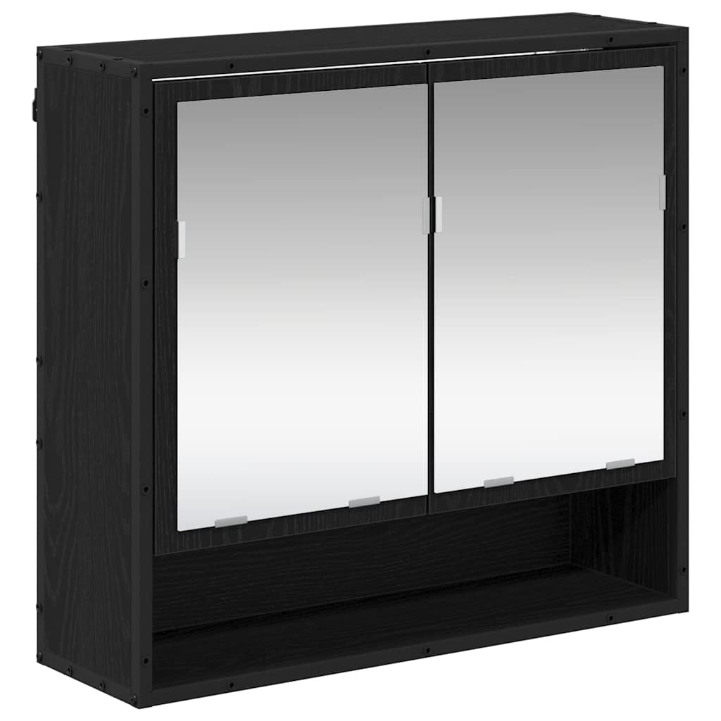 Juego de muebles de baño 4 pcs Roble Negro Madera de ingeniería
