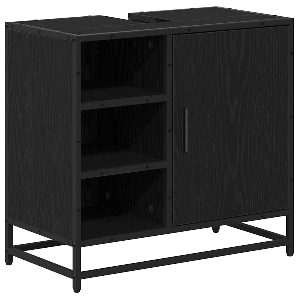 Juego de muebles de baño 4 pcs Roble Negro Madera de ingeniería