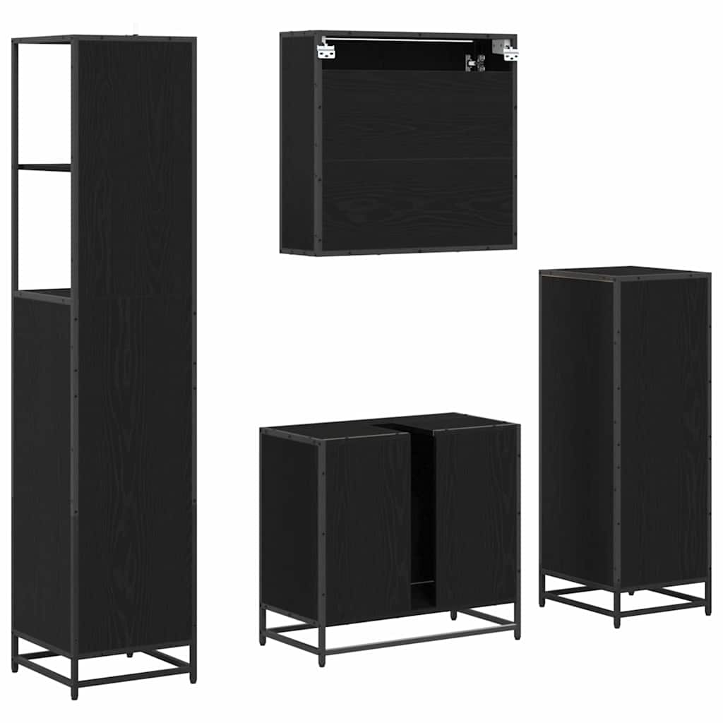 Juego de muebles de baño 4 pcs Roble Negro Madera de ingeniería