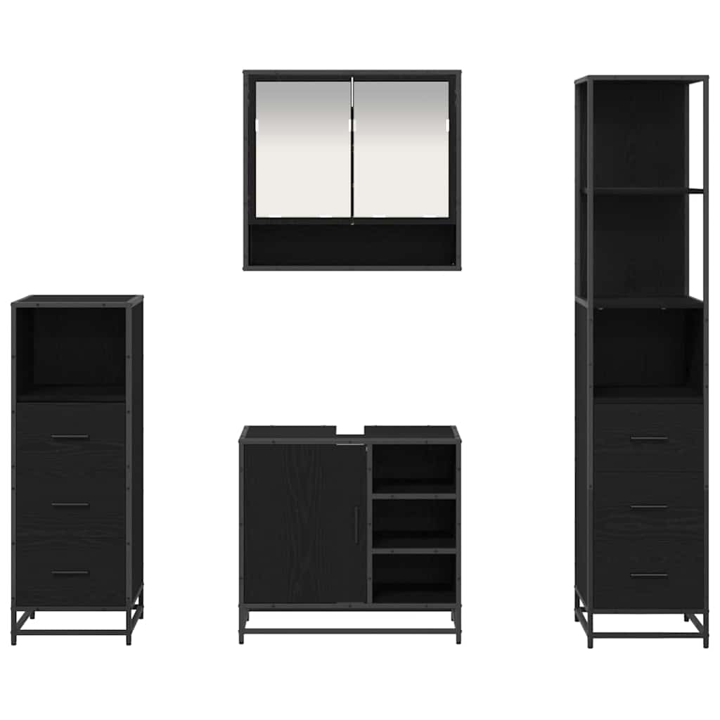 Juego de muebles de baño 4 pcs Roble Negro Madera de ingeniería