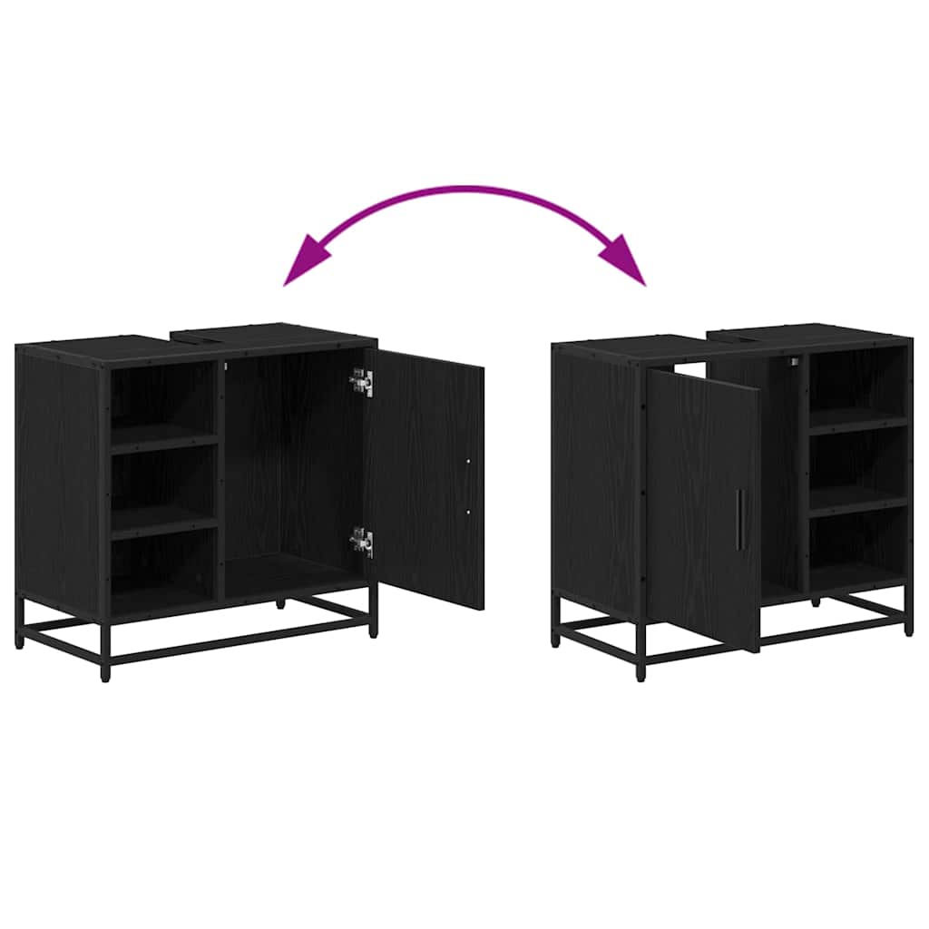 Juego de muebles de baño 4 pcs Roble Negro Madera de ingeniería