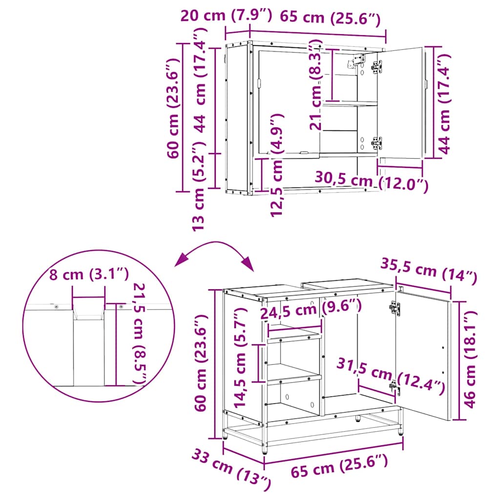 Juego de muebles de baño 4 pcs Roble Negro Madera de ingeniería