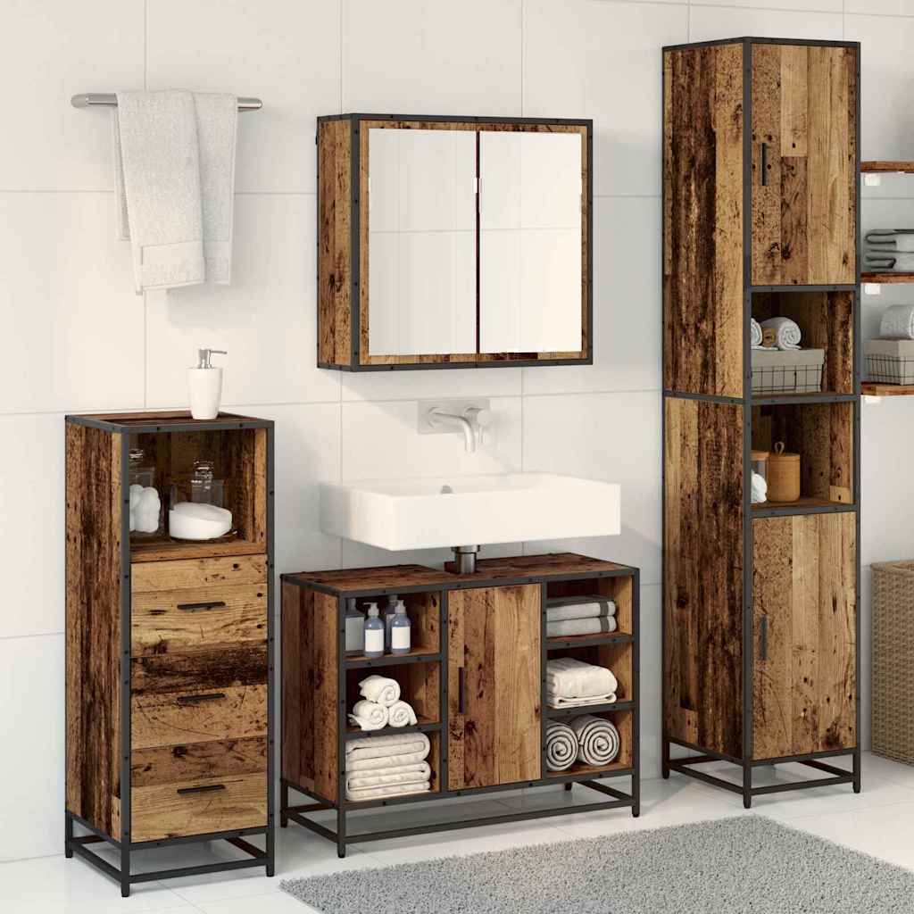 Juego de muebles de baño con estante 3 pcs Madera envejecida