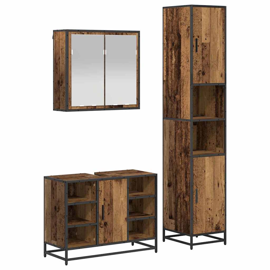 Juego de muebles de baño con estante 3 pcs Madera envejecida