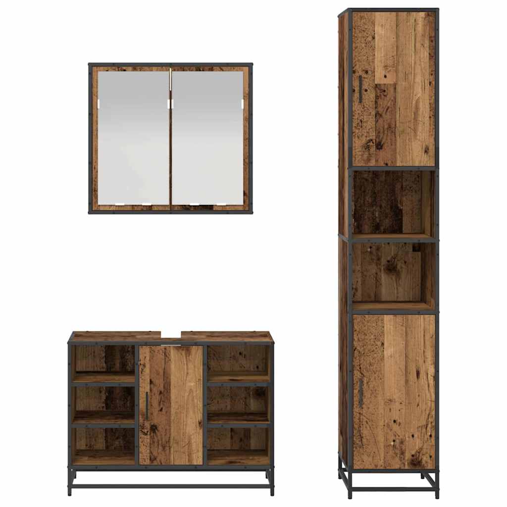 Juego de muebles de baño con estante 3 pcs Madera envejecida
