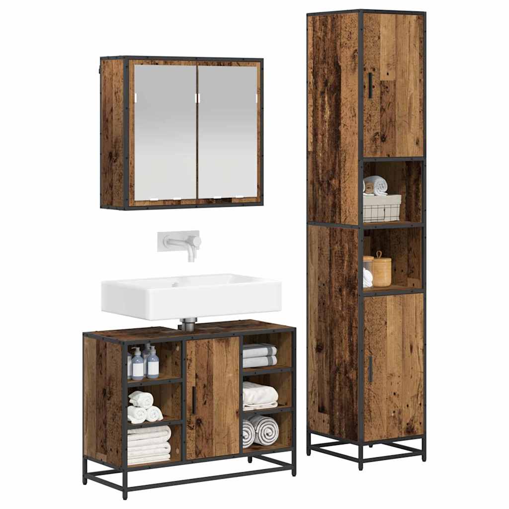 Juego de muebles de baño con estante 3 pcs Madera envejecida