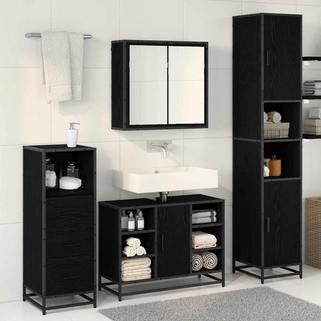 Juego de muebles de baño 3 pcs Roble Negro Madera de ingeniería