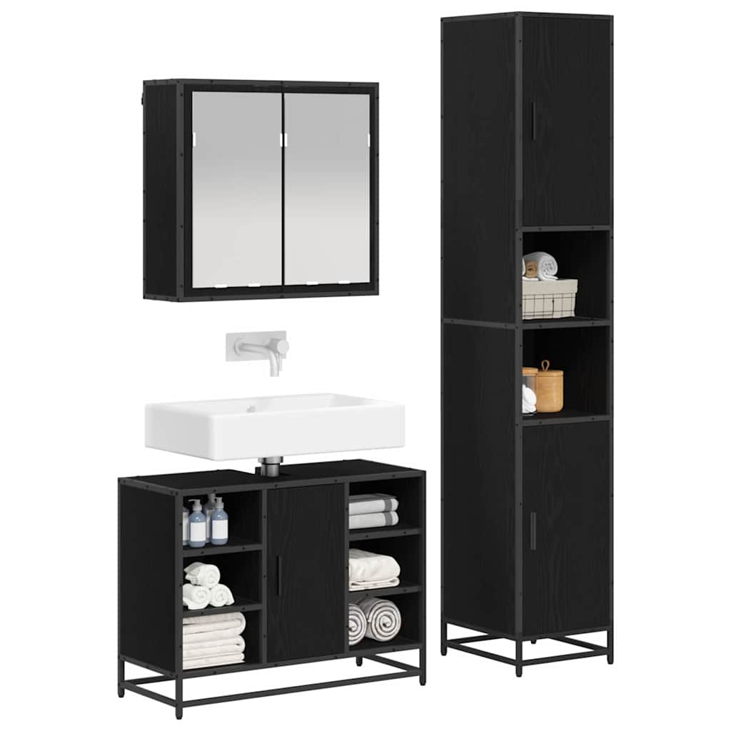 Juego de muebles de baño 3 pcs Roble Negro Madera de ingeniería