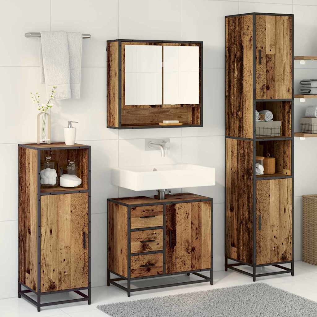 Juego de muebles de baño con cajón 3 pcs Madera envejecida
