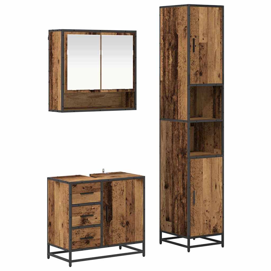 Juego de muebles de baño con cajón 3 pcs Madera envejecida