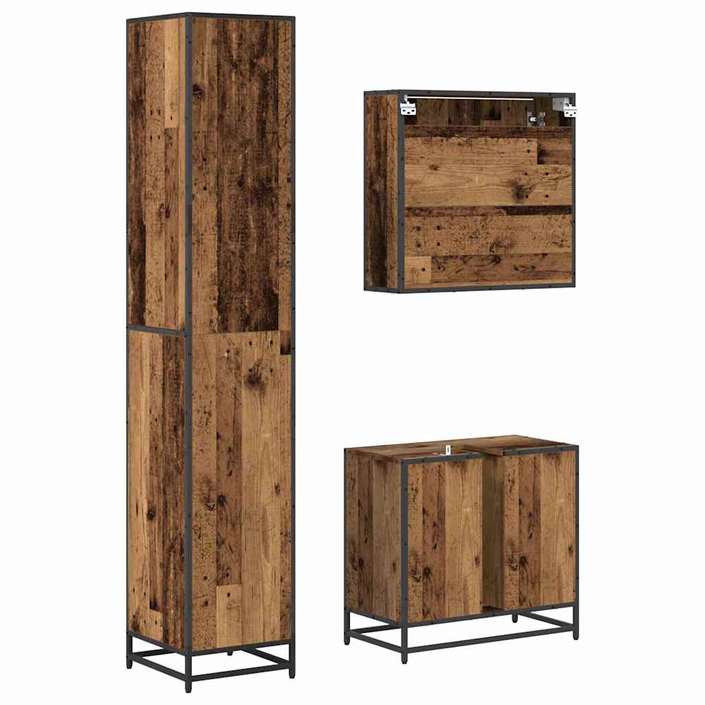 Juego de muebles de baño con cajón 3 pcs Madera envejecida