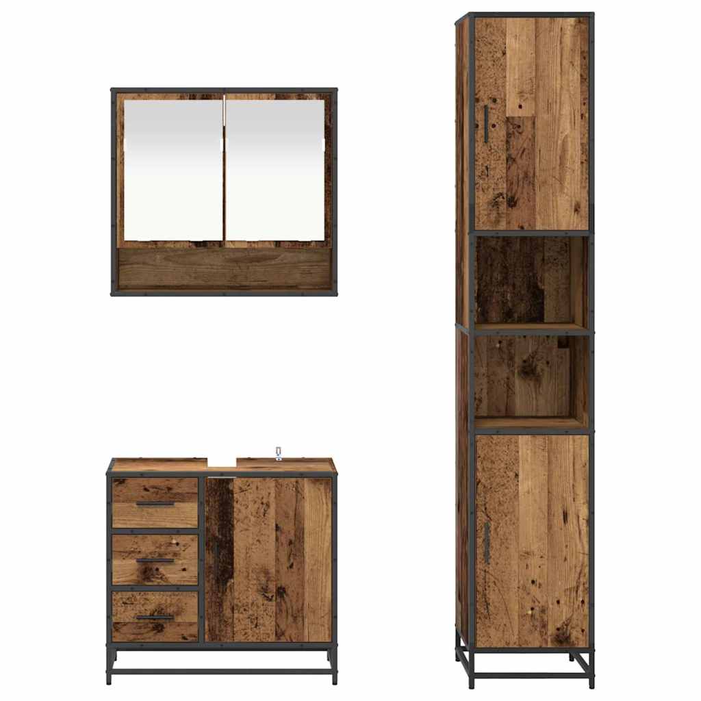 Juego de muebles de baño con cajón 3 pcs Madera envejecida