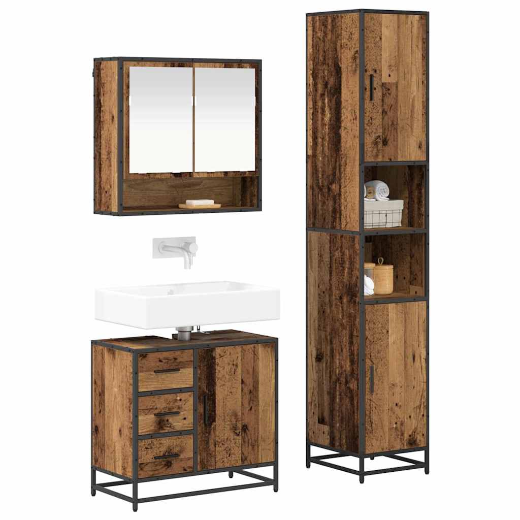 Juego de muebles de baño con cajón 3 pcs Madera envejecida