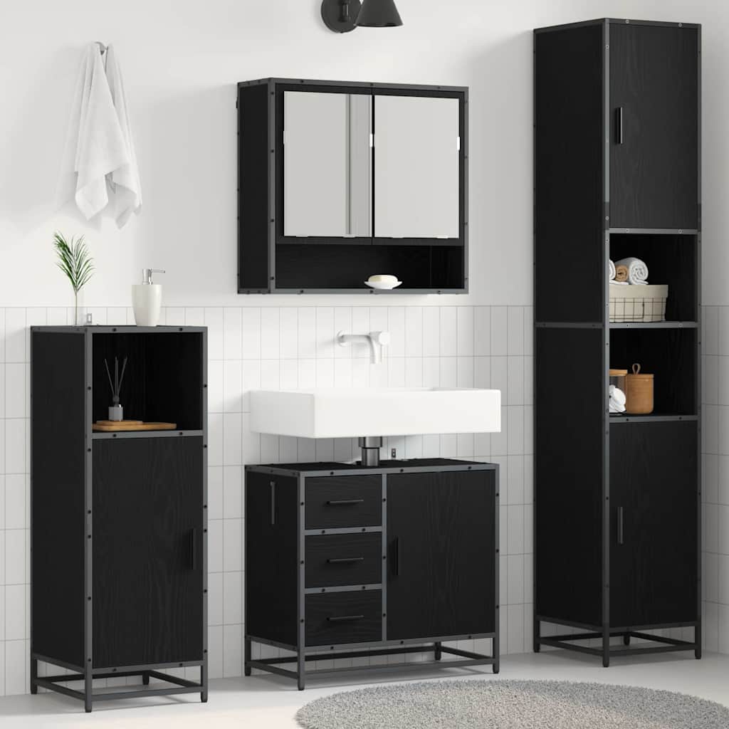 Juego de muebles de baño 3 pcs Roble Negro Madera de ingeniería