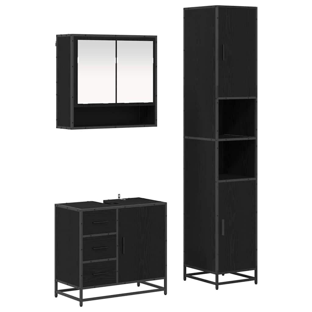 Juego de muebles de baño 3 pcs Roble Negro Madera de ingeniería