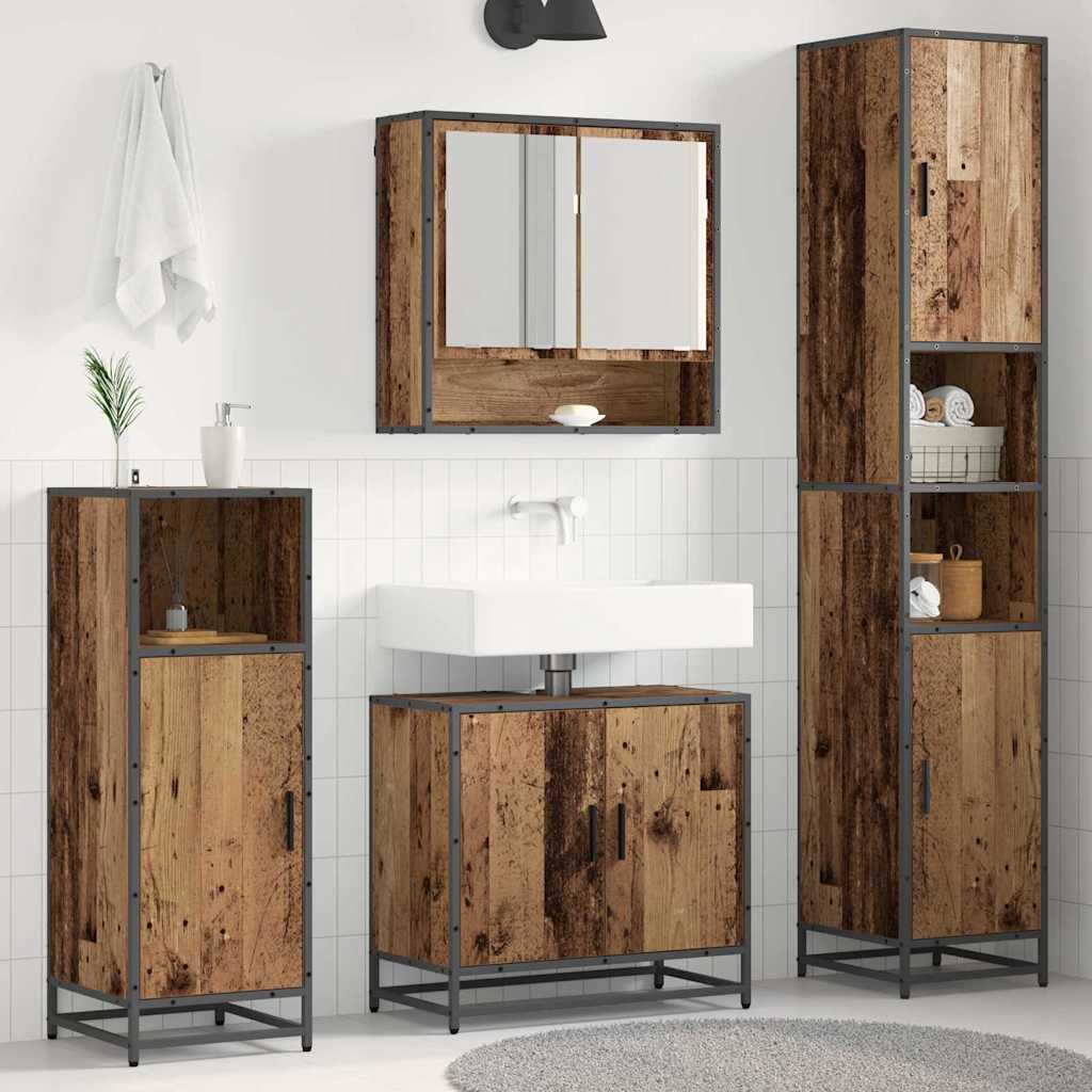 Conjunto de móveis de casa de banho 3 pcs Carvalho Preto Madeira projetada