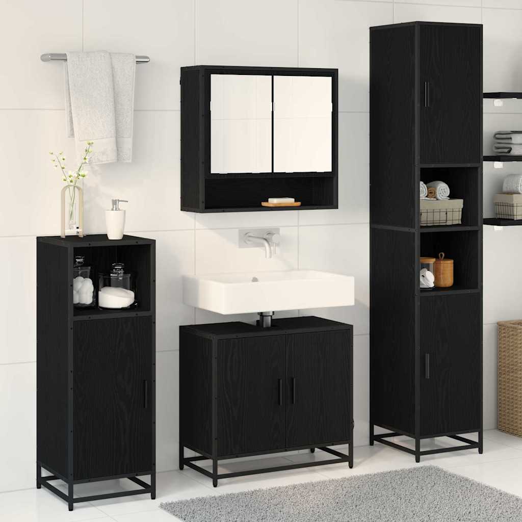 Juego de muebles de baño 3 pcs Roble Negro Madera de ingeniería