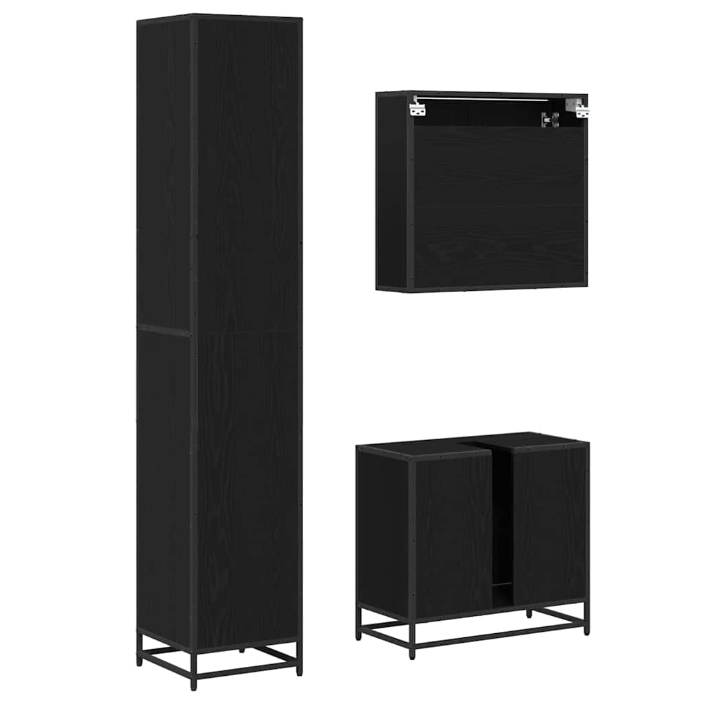 Juego de muebles de baño 3 pcs Roble Negro Madera de ingeniería
