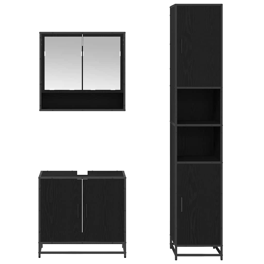 Juego de muebles de baño 3 pcs Roble Negro Madera de ingeniería