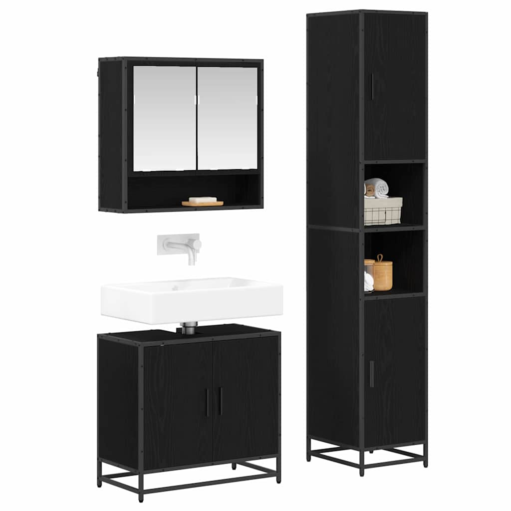 Juego de muebles de baño 3 pcs Roble Negro Madera de ingeniería