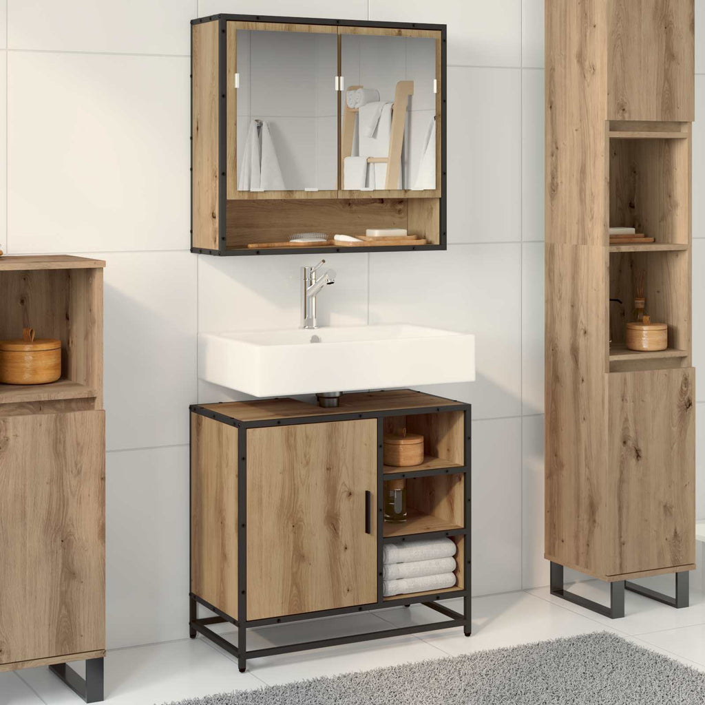 Juego de muebles de baño con cajón 2 pcs Roble artesanal