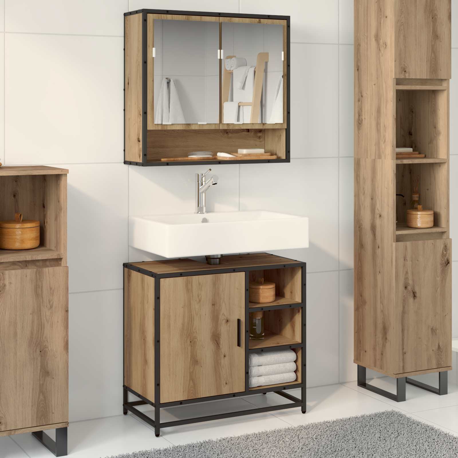 Juego de muebles de baño con cajón 2 pcs Roble artesanal
